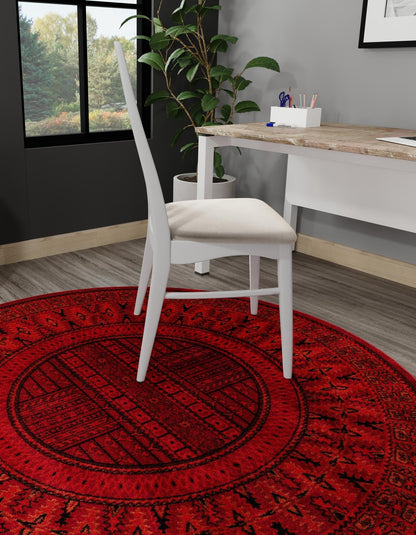 Rugs.com Bokhara Collection Rug – 3 Ft Round Red Medium-Pile Rug Perfect for Kitchens, Dining Rooms