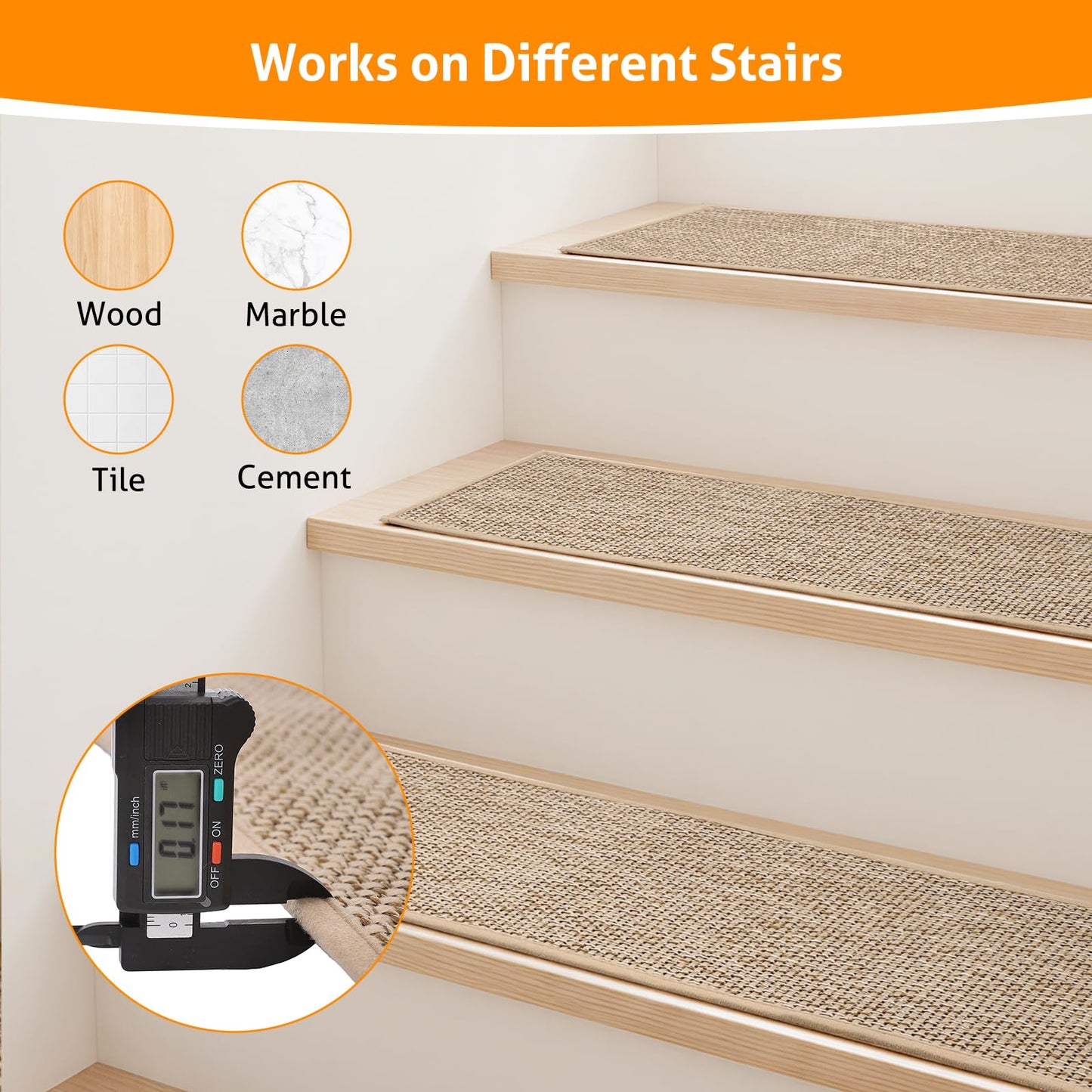 WICHEMI Stair Treads for Wooden Steps Indoor, 9"x30" Peel and Stick Stair Treads Non Slip 15 Pack Carpet Stair Treads with Reusable Adhesive for Dogs Kids Elder, Beige
