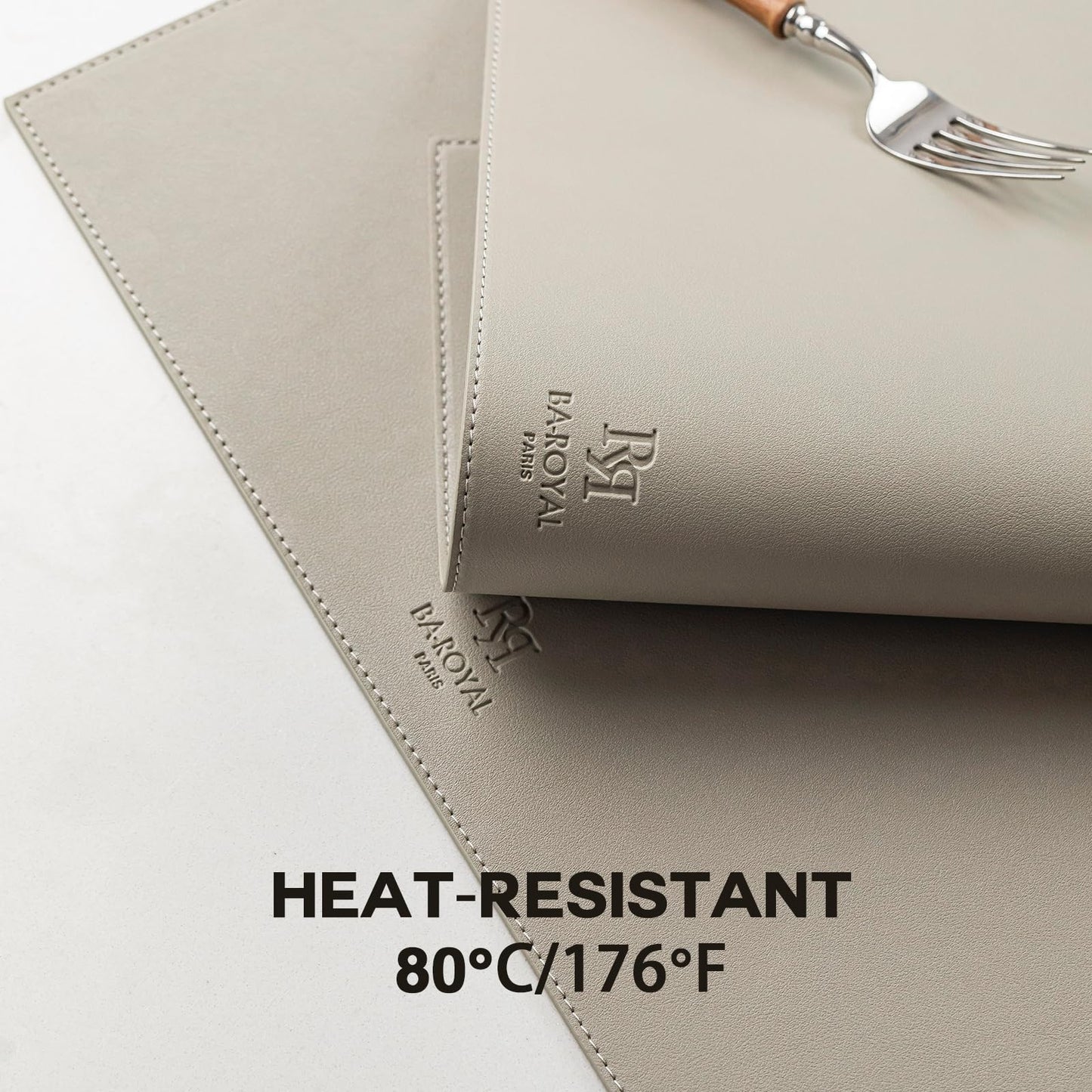 Baroyal Faux Leather Placemats Set of 6 Vinyl Washable Wipeable Table Mats for Kitchen Dining Table Heat Resistant Waterproof Indoor/Outdoor Placemats Non-Slip Easy Clean Place Mats-Almond Birch