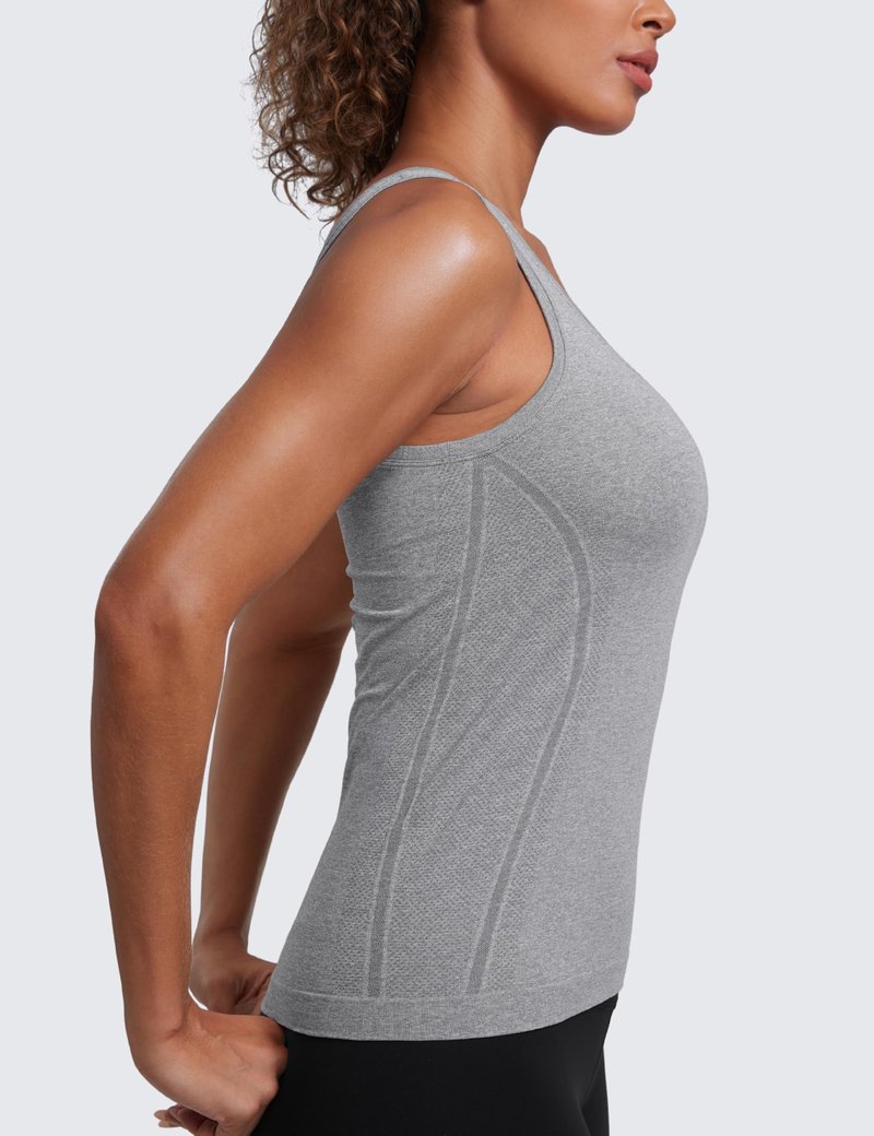 CRZ YOGA Seamless Scoop Neck Tank Low U-Back Breathable Workout Tops for Women Sleeveless Athletic Running Gym Shirts Slate Grey Marl Large