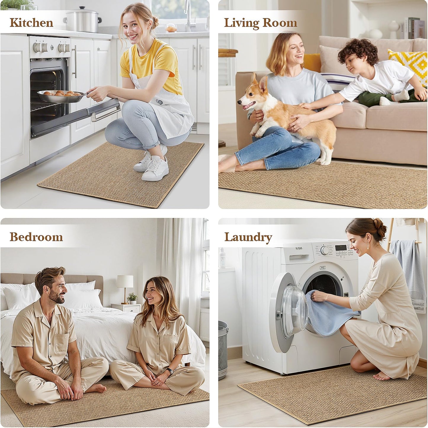 SofterCharm Kitchen Rugs and Mats, Non Slip Washable Set of 2 PCS, Absorbent Kitchen Mats for Floor, Kitchen Runner Rug, Rubber Backing, for Kitchen Decor, Front of Sink(Khaki, 20’’x 32’’+ 20’’x 47’’)