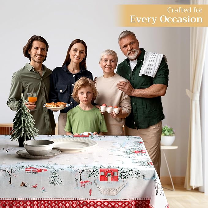 Maison d' Hermine Table Cloth Square Table 100% Cotton 60 x 60 Inches Fall Tablecloth Reusable Everyday Use for Thanksgiving Christmas Decorations Dining Farmhouse Party (Rural Christmas)