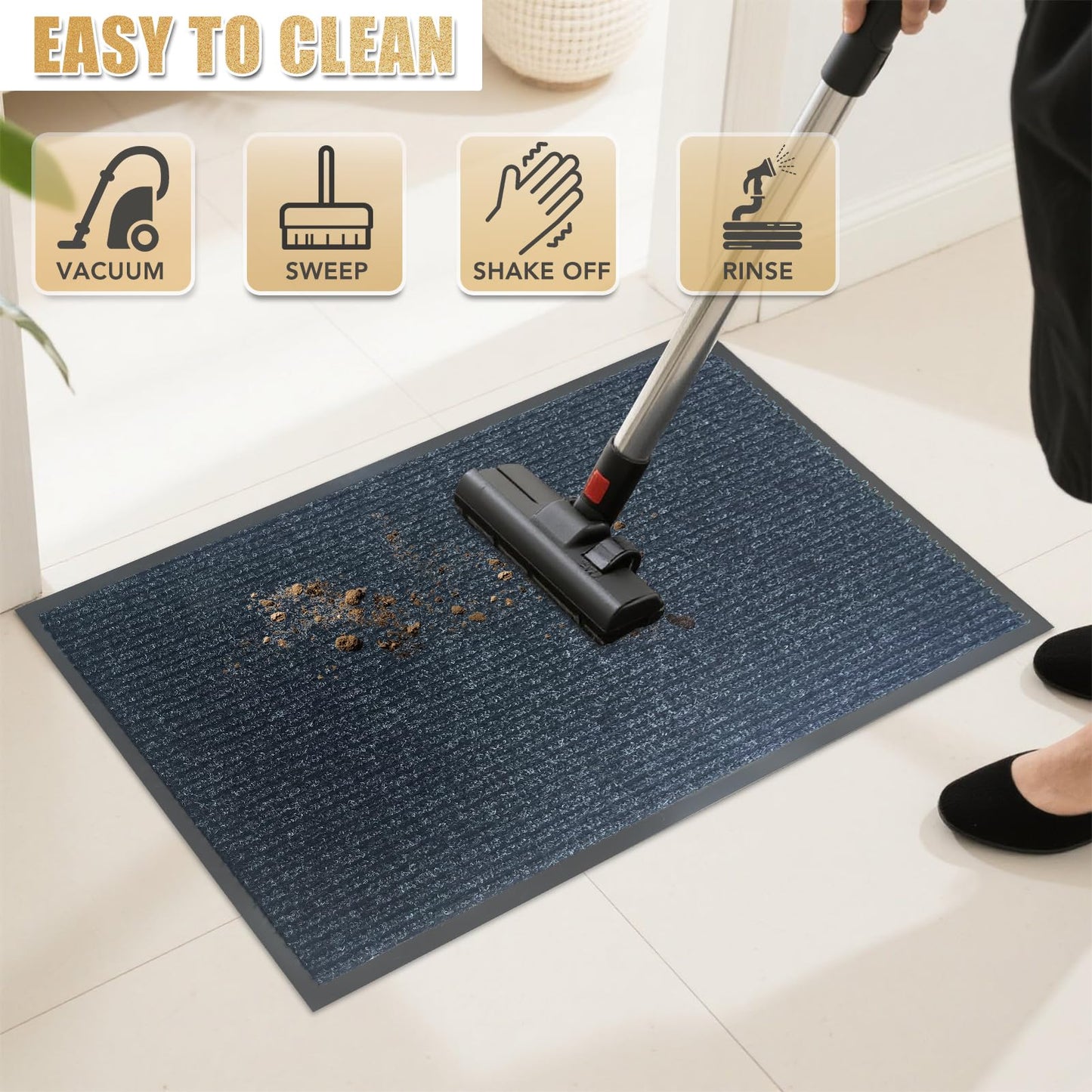 Front Door Mat,2'x3'Indoor Outdoor Door Mat,Heavy Duty Durable Welcome,Commercial Floor Mats Inside Outside Entrance, Waterproof All-Season, All-Weather Non Slip Backing Doormat for Entryway,Black