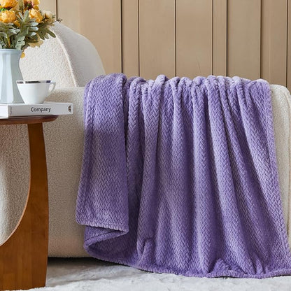 NEWCOSPLAY Super Soft Twin Blanket Lavender Premium Silky Flannel Fleece Leaves Pattern Lightweight Bed Blanket All Season Use (Lavender, Twin(60"x80"))