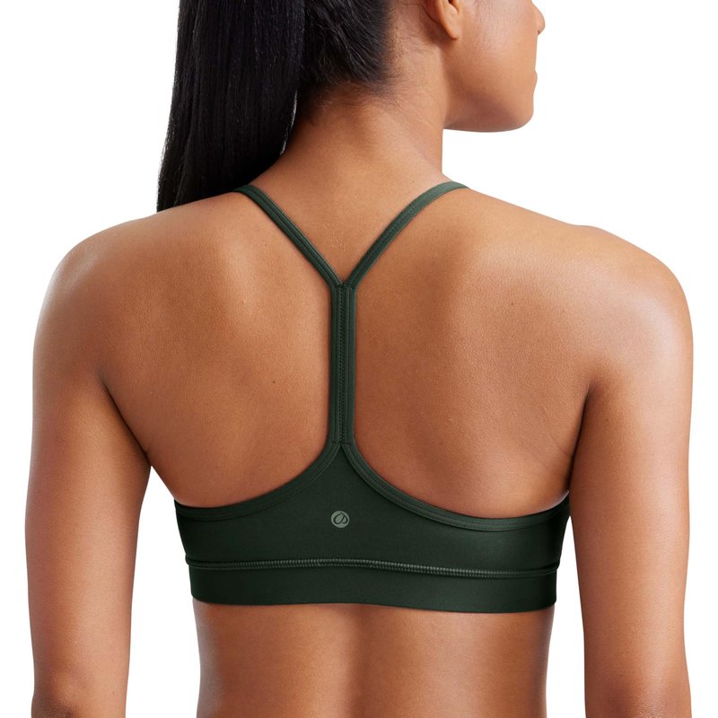 CRZ YOGA Butterluxe Y Back Sports Bras for Women - Padded Racerback Low Impact Spaghetti Thin Strap Workout Yoga Top Legend Green Small