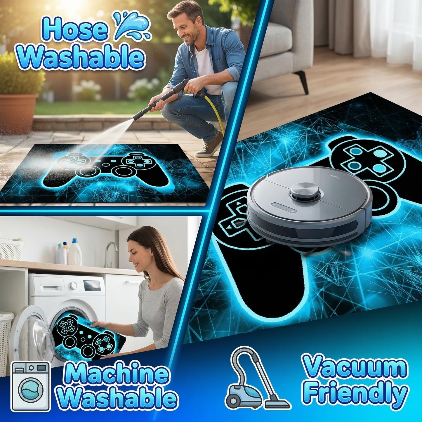 Gaming Rug - Video Game Area Rugs for Boys Teens Gamer Rug for Boys Room Gamer Controller Gamepad Pattern Carpet Floor Mat Bathroom Mat for Livingroom