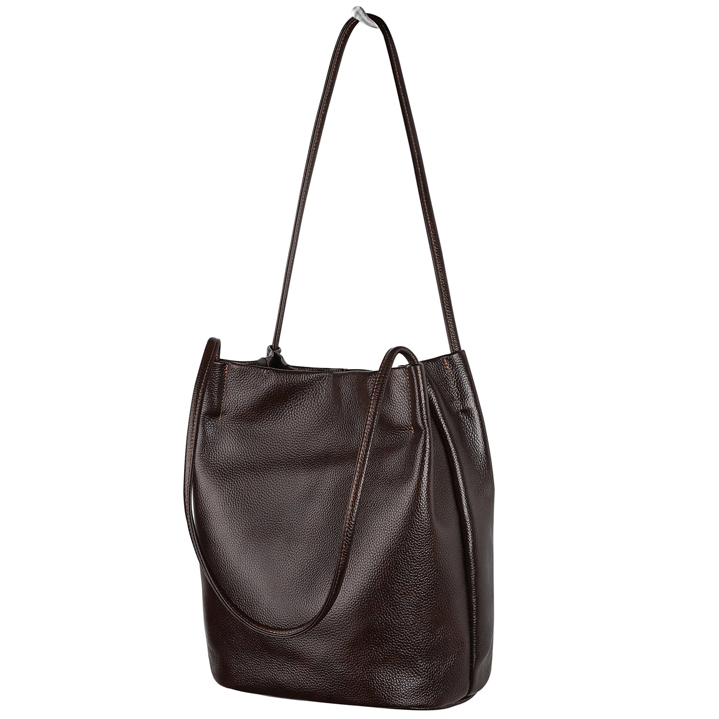 Iswee Bucket Bag for Women Genuine Leather Shoulder Bag Coffee Brown Large Hobo Purse for 2025 Fashion Designer Purse with Magnetic Snap Closure (Coffee-Lichee)
