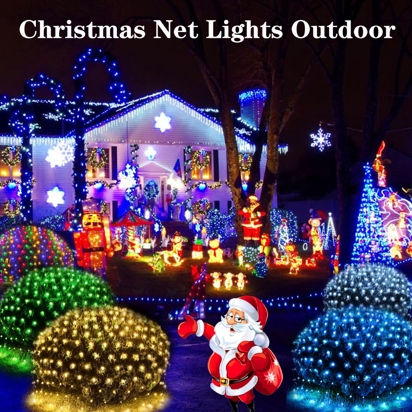 OYCBUZO 360LED Net Lights, 21ft x 5ft Connectable Christmas Outdoor Mesh Lights with Timer & 8 Lighting Modes, Waterproof String Light Plug in for Xmas Tree Bushes Garden Holiday Party - Warm White