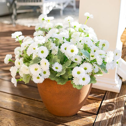 HyeFlora Dahlia Artificial Fall Flowers for Outdoors Autumn Decoration, 6 Bundles Fake Mums White Faux Flowers Plants Realistic UV Resistant Silk Flowers for Outside Planter Front Door Yard Garden
