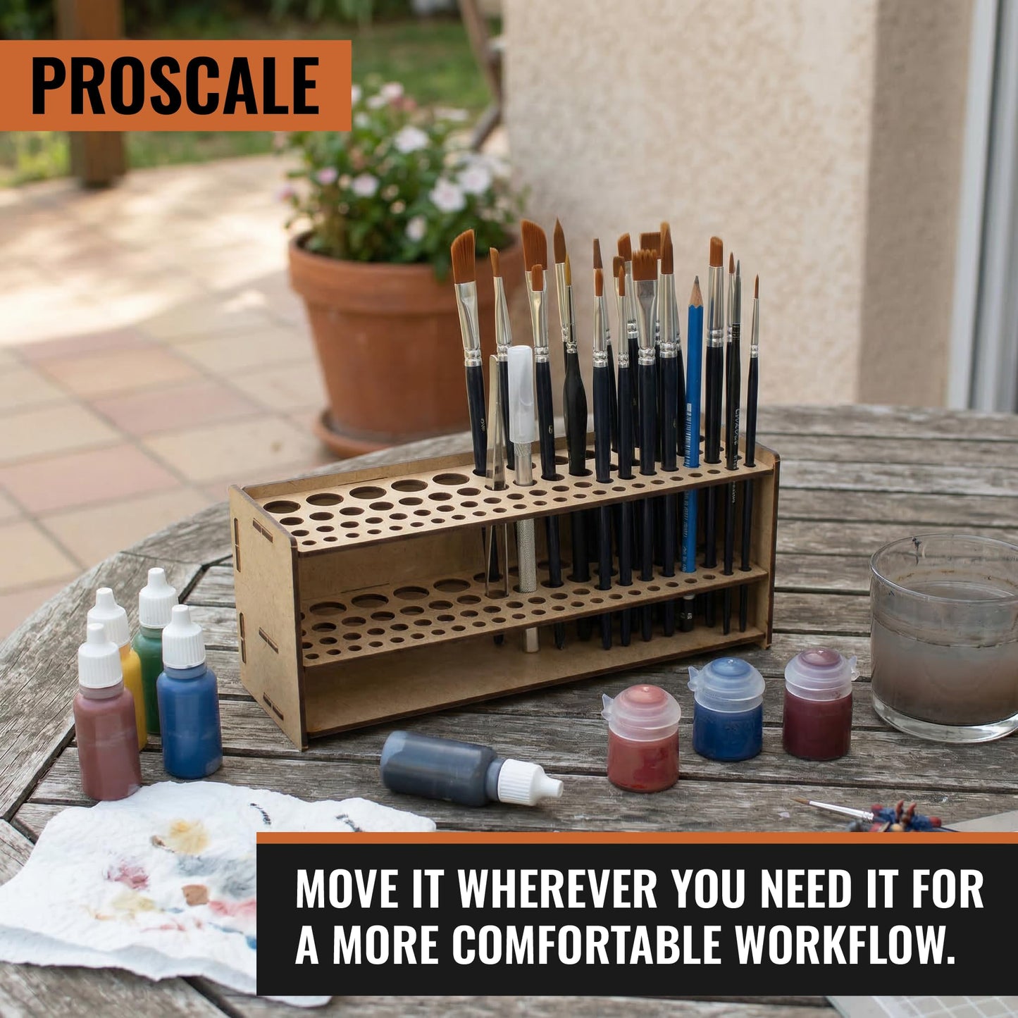 PROSCALE Tool & Brush Organizer for Miniatures & Modeling, Versatile Tabletop or Wall Holder with Multi-Size Holes for Hobby Tools, Files and Accessories