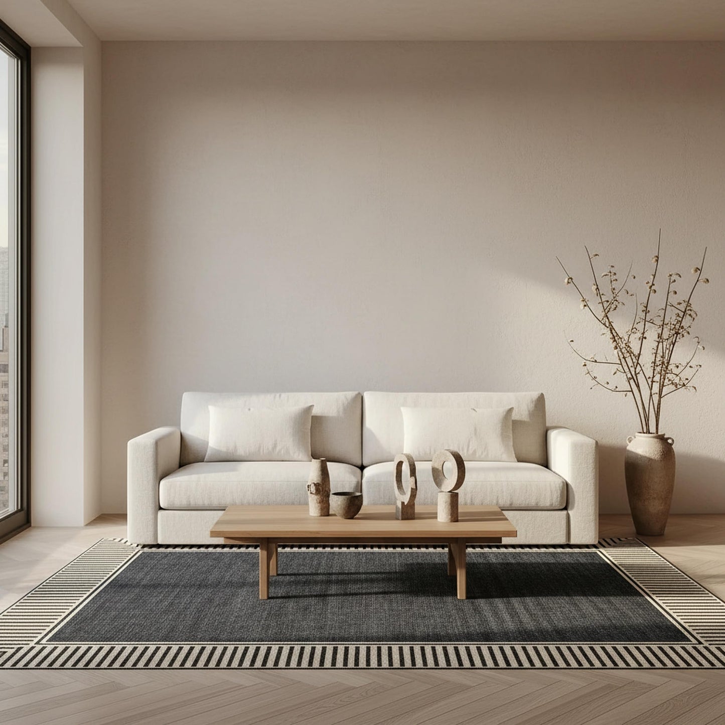 Nuloom Asha Dark Grey/Ivory, 2' x 3', Casual, Striped Border, Soft and Cozy, High Traffic, Stain Resistant, Easy Clean, Durable Area Rug for Indoor/Outdoor Patio, Deck, Porch, Garden, Courtyard