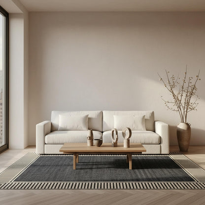 Nuloom Asha Dark Grey/Ivory, 2' x 3', Casual, Striped Border, Soft and Cozy, High Traffic, Stain Resistant, Easy Clean, Durable Area Rug for Indoor/Outdoor Patio, Deck, Porch, Garden, Courtyard