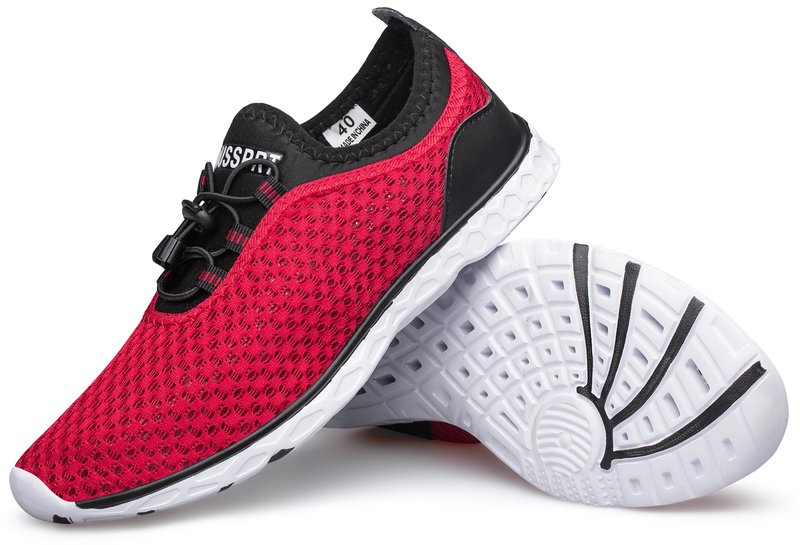DOUSSPRT Men's Water Shoes Quick Drying Sports Aqua Shoes Redwhite Size 7