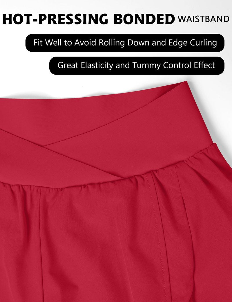 Blooming Jelly Women's Workout Shorts Athletic Running Casual Summer Quick Dry Gym Active Shorts with Zipper Pocket (Red,Large)