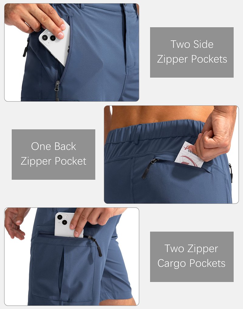 Pudolla Men's Hiking Cargo Shorts 9" Lightweight Outdoor Work Shorts for Men Travel Golf Camping Casual with 5 Zipper Pockets(Dark Navy 3X-Large)