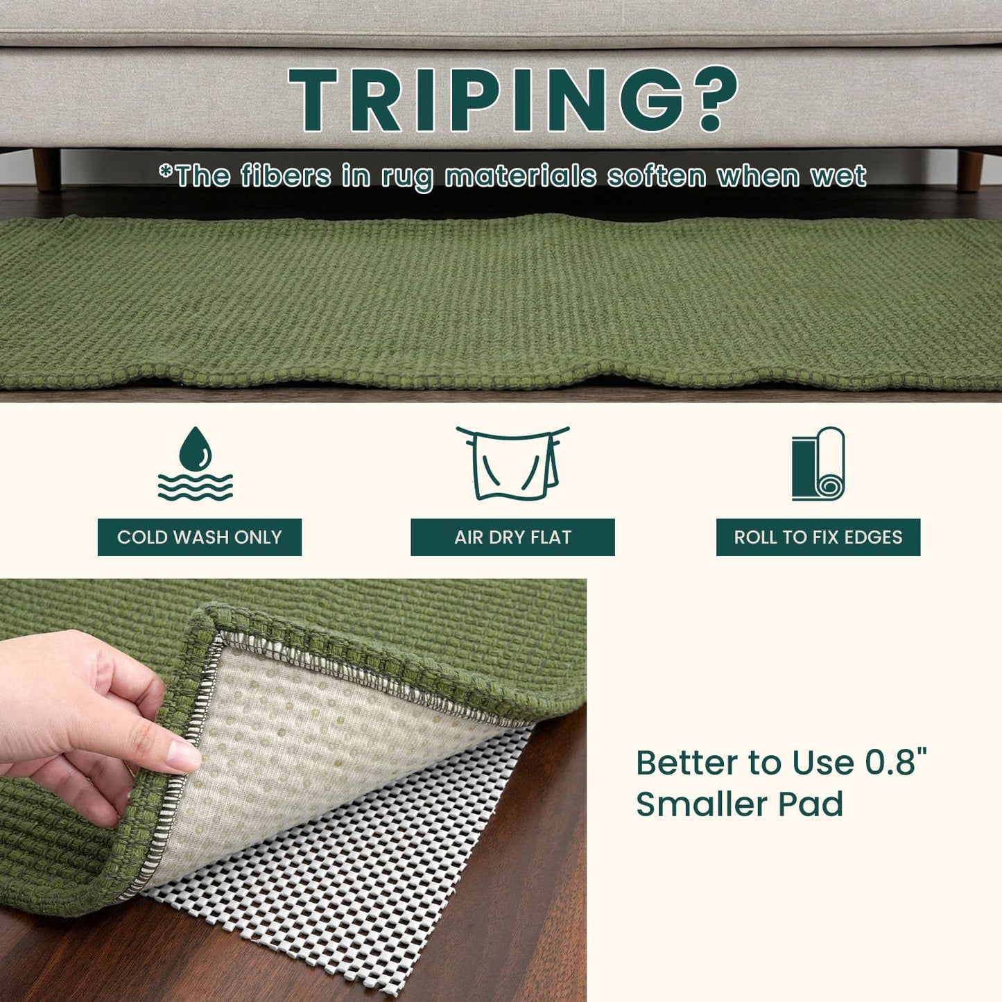 KOZYFLY Indoor Door Mat 2x3 ft Small Area Rugs Washable Front Door Mat Non Slip Rubber Backed Entryway Rug Cotton Entrance Doormat for Front Porch Kitchen Bedroom, Olive Green/Earthy Green