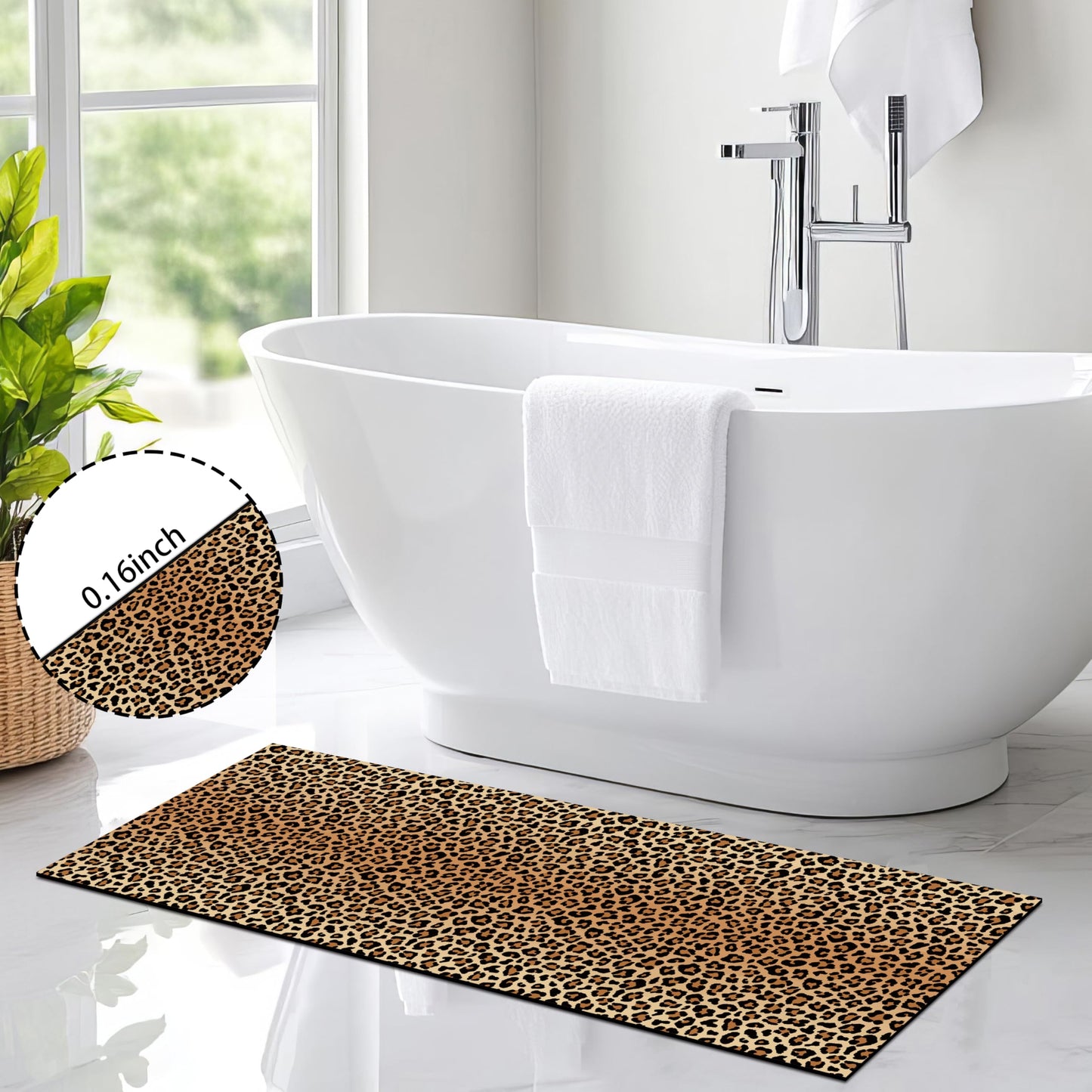 FNLNDO Leopard Bathroom Rugs 17"x 47" Long Bath Rugs Cheetah Print Bathroom Decor Non Slip Floor Mat Absorbent Quick Dry Bath Mats for Sink Shower Bathtub (17"x 47", Cheetah Print)