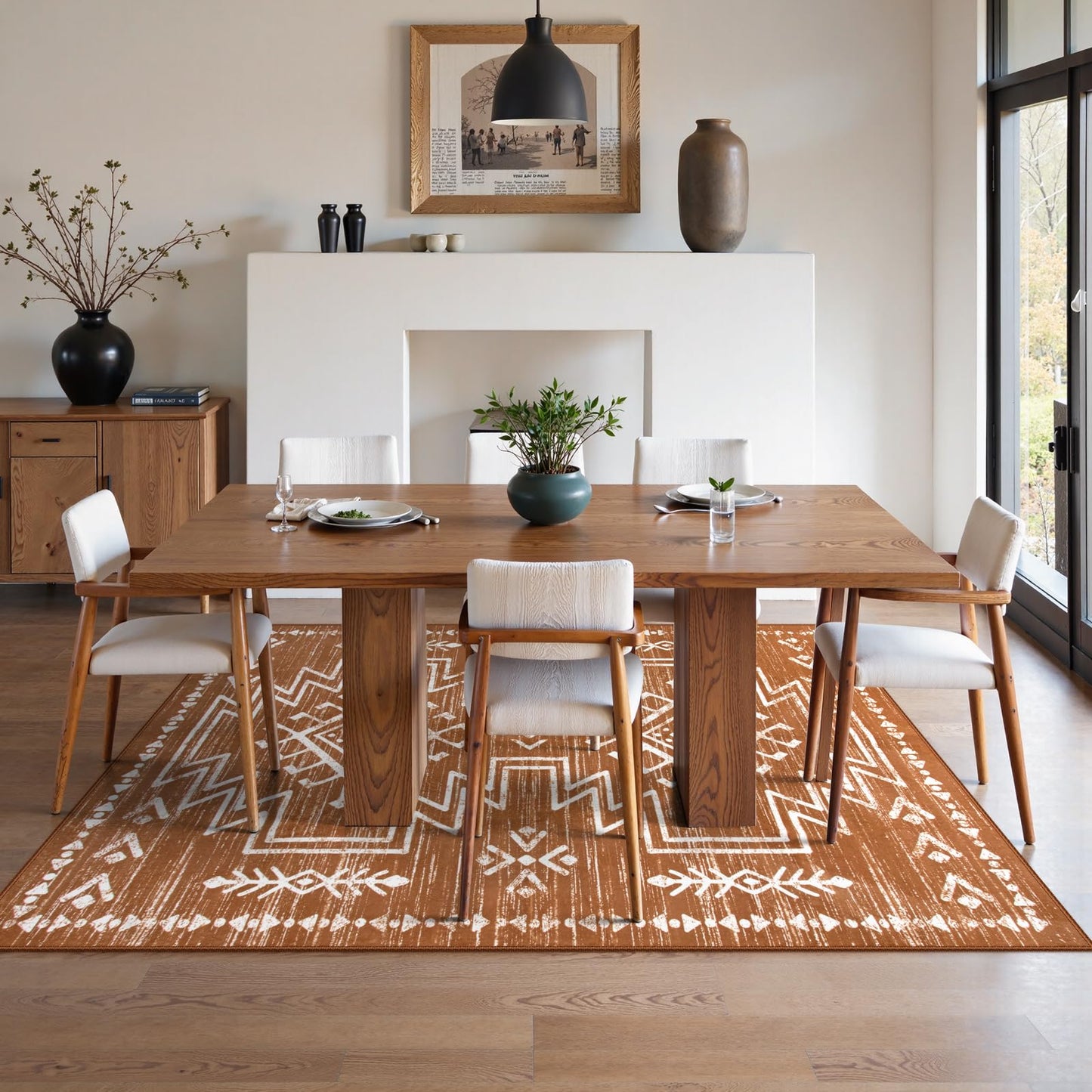 Lahome Vivienne 5x7 Boho Rugs for Living Room, Washable Bedroom Western Area Rug, Low Pile Soft Burnt Orange Carpet, Stain Resistant Distressed Fall Rug Aztec Carpets for Dining Room