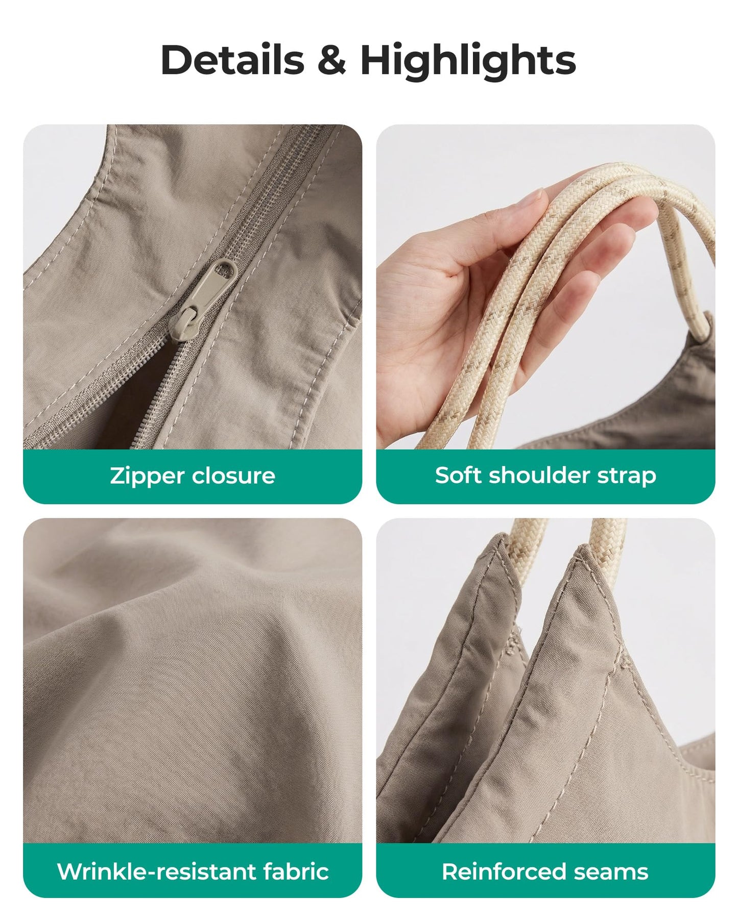 BAGSMART Beach Bags for Women, Beach Tote Bag Beach Bag with Zipper Waterproof Sandproof Swim Pool Bag for Beach, Travel, Gym (Beige)