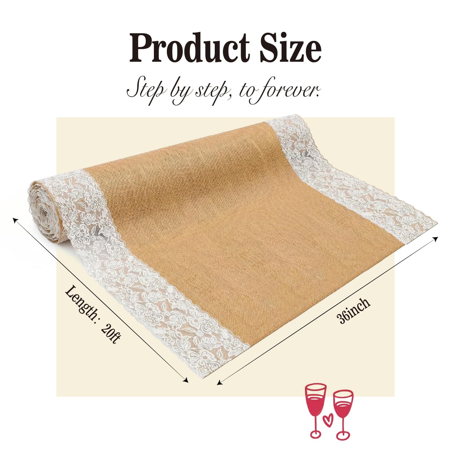 3FT x 20FT Natural Burlap Wedding Aisle Runner Outdoor, Aisle Runner for Wedding Ceremony with Lace, Rustic Jute Carpet Rug, Beach Wedding Decor Aisle Decor for Church Lawn Garden Reception