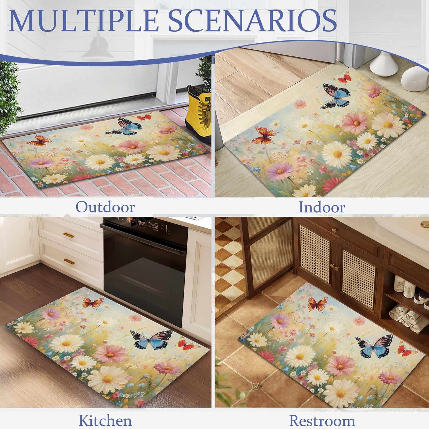 CXULIN Wildflowers Front Door Mat,Anti-Slip Spring Butterflies Entrance Indoor Rug Mat,Low Profile Door Mat Entrance,Doormats for Home Kitchen Bedroom Porch, Hallways 30 x 17 Inch