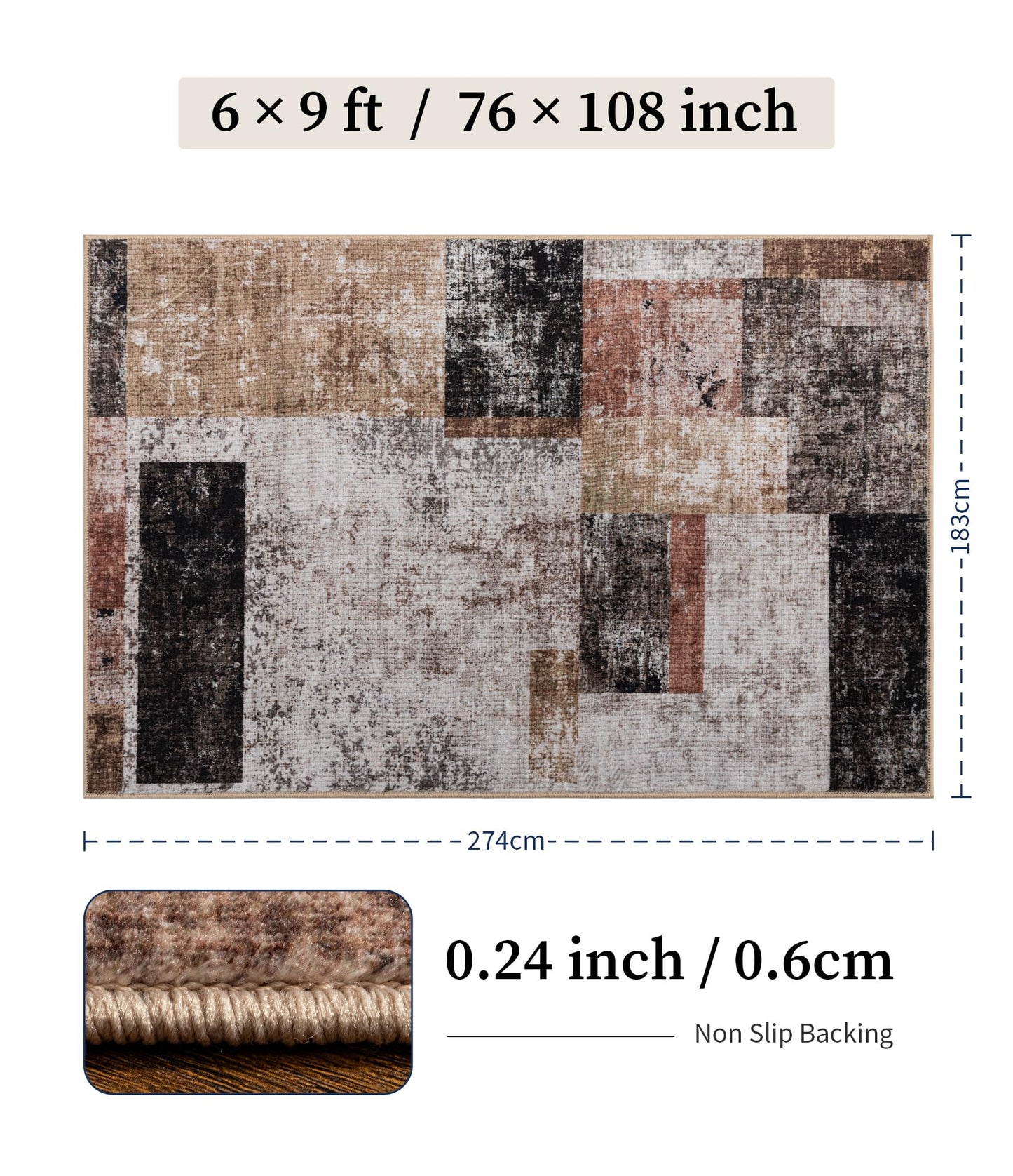 YIHOUSE Washable Geometric Patchwork Rugs for Living Room, Modern Abstract 6x9 Area Rug for Dining Room Table Non Slip Low Pile, Soft Southwestern Rustic Carpet for Bedroom Office