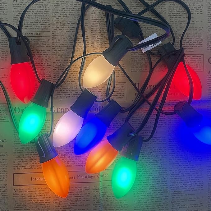 C9 LED Christmas Lights,25FT Vintage C9 Multicolor Christmas Lights Outdoor with 26 Colorful Ceramic LED Bulbs,Connectable Waterproof Light for Outdoor Christmas Decorations Tree Garden Gar