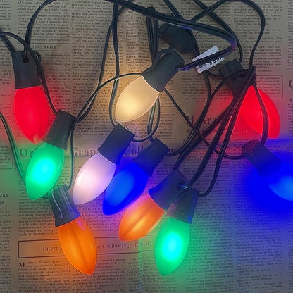 C9 LED Christmas Lights,25FT Vintage C9 Multicolor Christmas Lights Outdoor with 26 Colorful Ceramic LED Bulbs,Connectable Waterproof Light for Outdoor Christmas Decorations Tree Garden Gar
