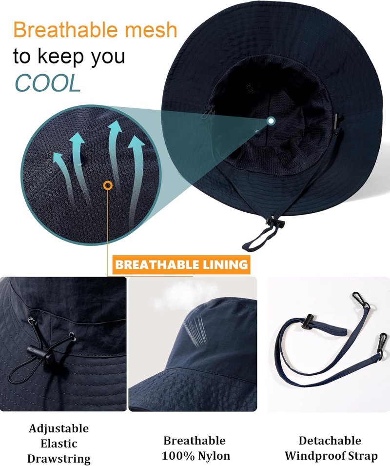 Water-Resistant UPF 50+ Bucket Hat - Packable Brimmed Boonie for Summer Hiking | Lightweight Outdoor Cap