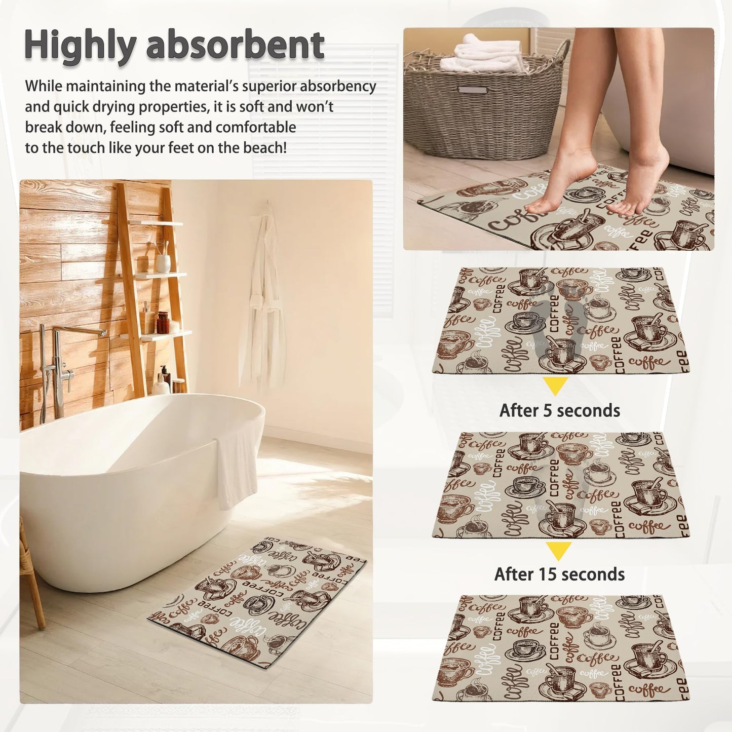 Coffee Cups Doormats, Cafe Theme Indoor Mats for Home Entrance, Super Non-Slip Floor Mats for Home Entryway, Back Outdoor Welcome Mat,Easy Clean,17x 30 inch