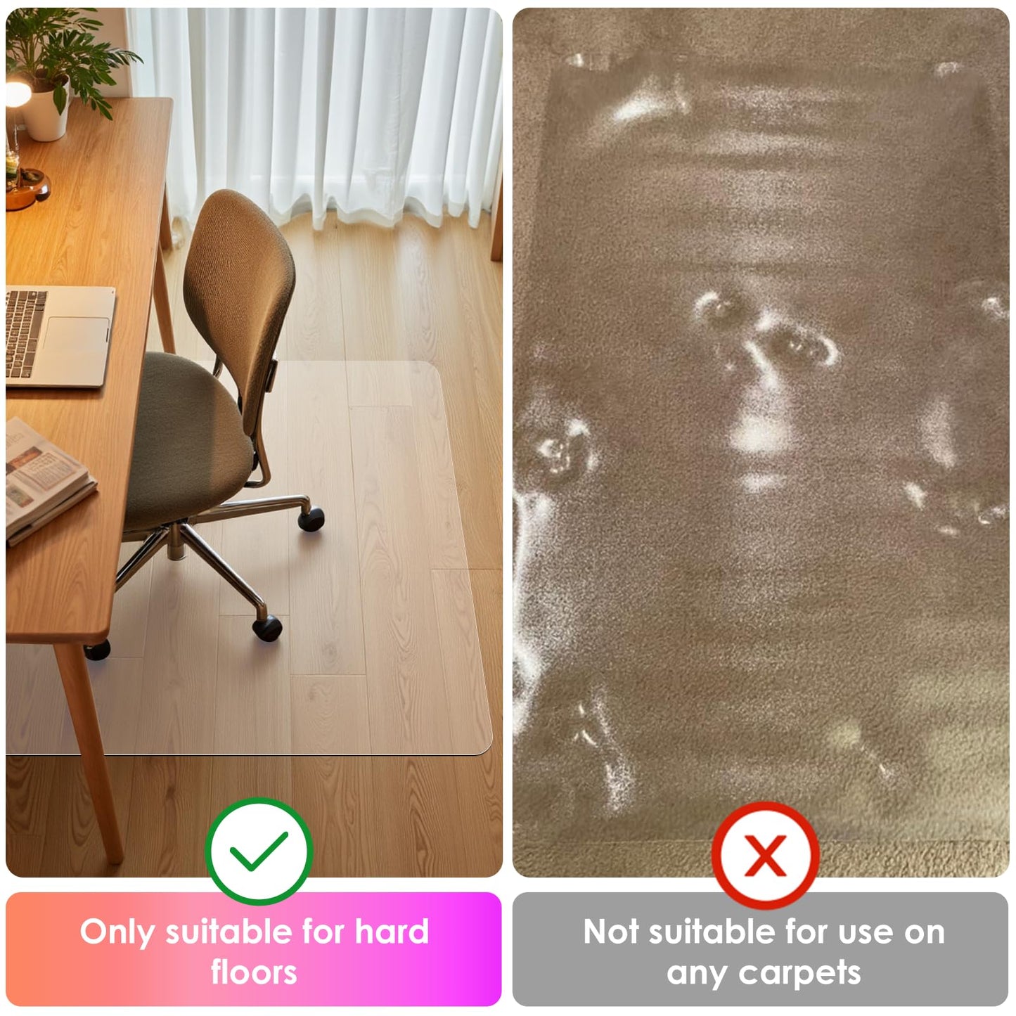 Azadx Office Chair Mat for Hard Floors 36 X 48, Clear PVC Hardwood Floor Mat, Durable Plastic Floor Protector for Home and Office use (36" X 48" Rectangle)