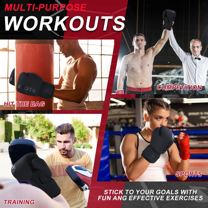 Valchiria Boxing Gloves for Men Women, Sparring Training Punching MMA Kickboxing Boxing Gloves, Heavy Bag Workout Gloves for Boxing, Kickboxing, Muay Thai, MMA (All Black, 10 oz)