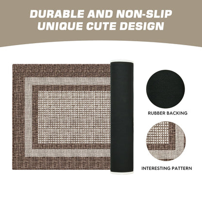 Artoid Mode Brown Rectangle Plaid Washable Doormat, Seasonal Decor Non Slip Low-Profile Absorbent Natural Rubber Back Door Mat 17x29 Inch