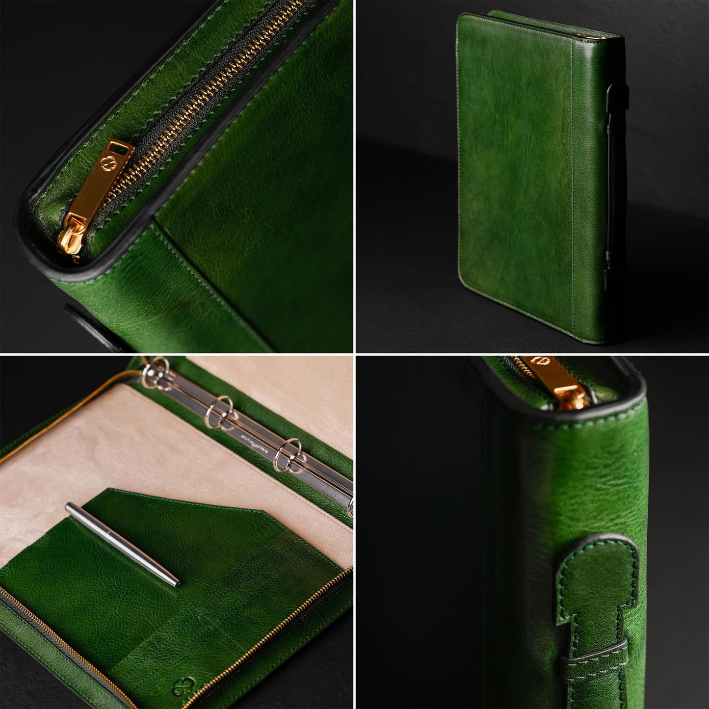 Time Resistance Leather Portfolio – Document Bag with Carry Handle – Tablet Size Case Made in Italy (Green)