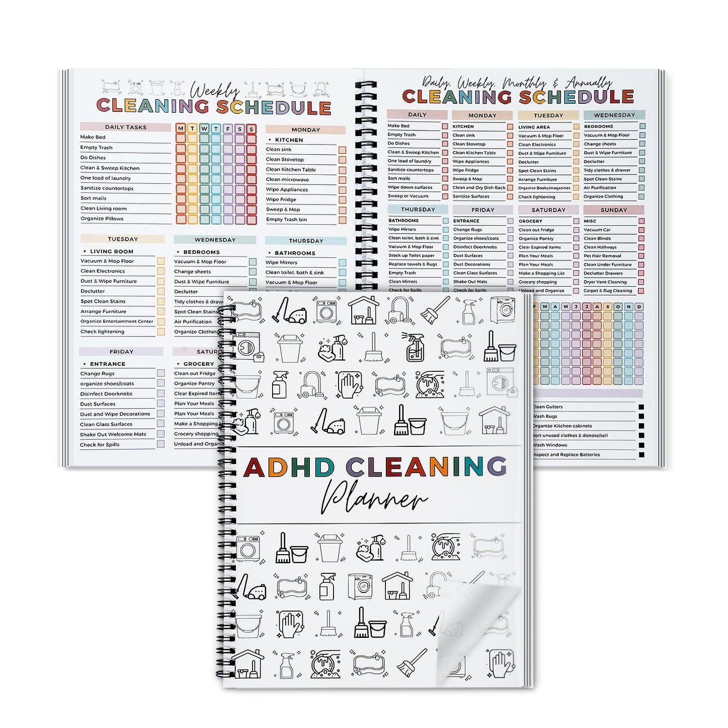 Cleaning Planner, Cleaning Schedule and Checklist Organizer, Daily Weekly Monthly Household Cleaning Planner, Chore Chart Notebook for Home, Family Cleaning Tasks, DIY Home Improvement, Editable Template