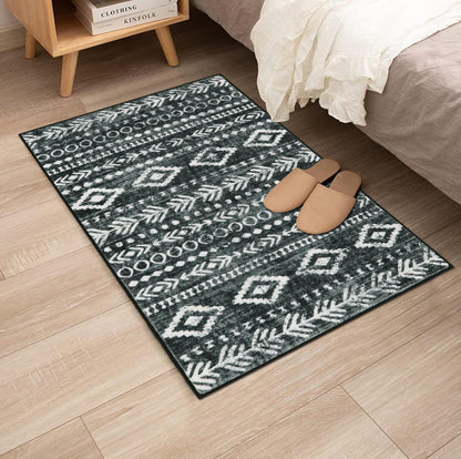 Lahome Moroccan Small Rug 2x3, Black and White Non-Slip Washable Indoor Front Door Mat with Rubber Backing, Low-Profile Modern Farmhouse Boho Area Rug for Entryway Bathroom Kitchen Decor Varena