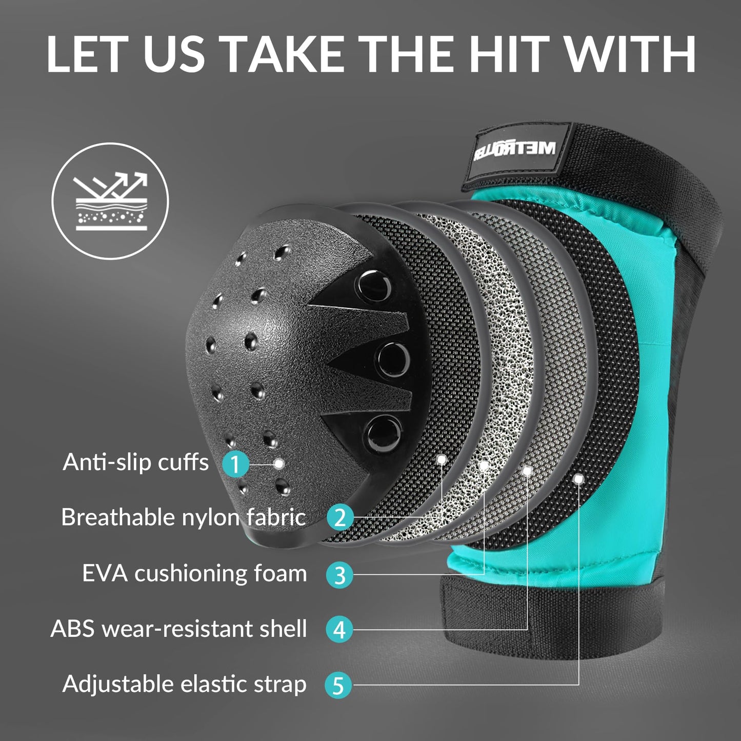 METROLLER Adult & Kids Protective Gear Set for Men, Women Youth Knee Pads, Elbow Pads & Wrist Guards 3 in 1 for Skateboarding Multi-Sports Protective Gear