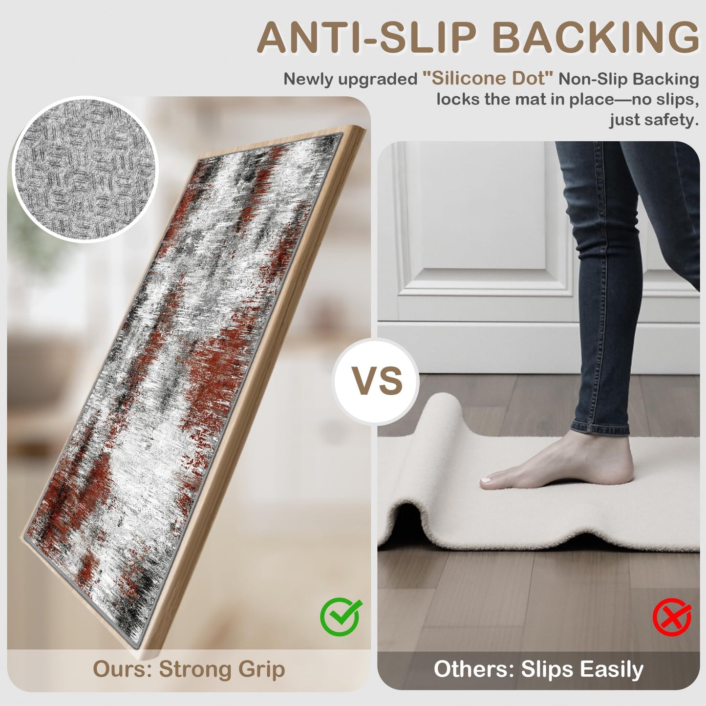 Tritard Upgrade Non Slip Kitchen Rugs Sets of 3 Washable Kitchen Mats for Floor Abstract Kitchen Runner Rug Soft Floor Mat Set Kitchen Carpet Rugs for Hallway, Laundry, Entryway, Office, Rust Red