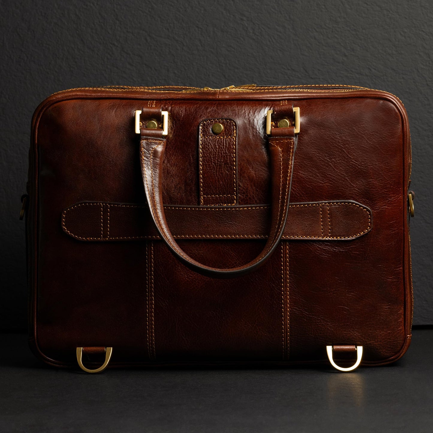 Time Resistance Leather Laptop Briefcase - Full Grain Leather Computer Bag for Men and Women (Brown)