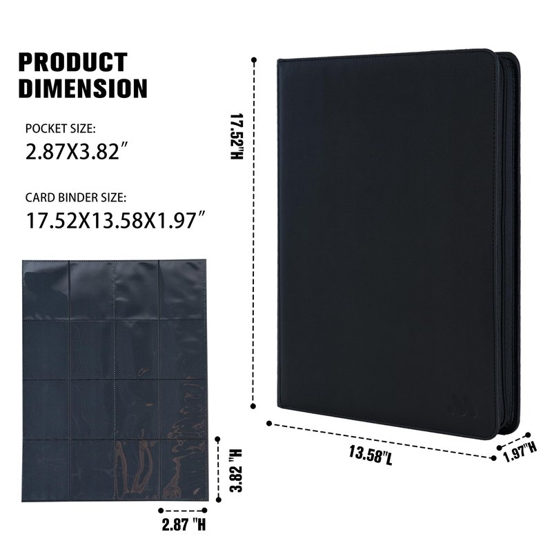 MORABTO Premium 16 Pocket Trading Card Binder,1024 Card Capacity Card Binder Ringless Design with Zipper Side Loading Trading Card Album Folder for MTG, Sports Cards & TCG - Black