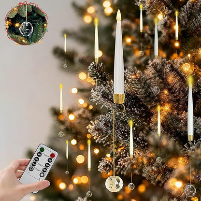 12 Pack Christmas Tree Candles，LED Flickering Flameless Candle Lights，Remote with Timer，Battery Operated Flameless Taper Window Candle for Christmas Tree Decoration&Wedding Party Décor