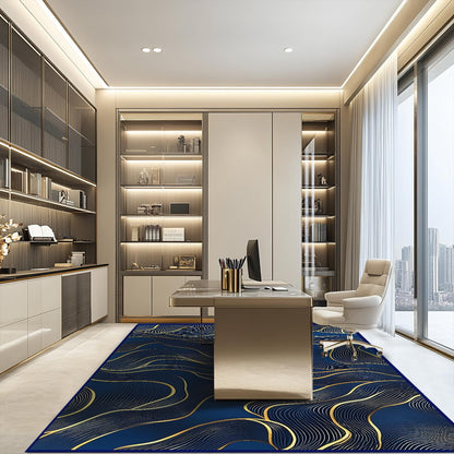 8x10 Area Rug Blue Gold Modern Rug for Living Room Indoor Machine Washable Abstract Rugs for Bedroom Ultra Soft Dining Room Large Carpet Non-Slip Non-Shedding Throw Rug for Home Office