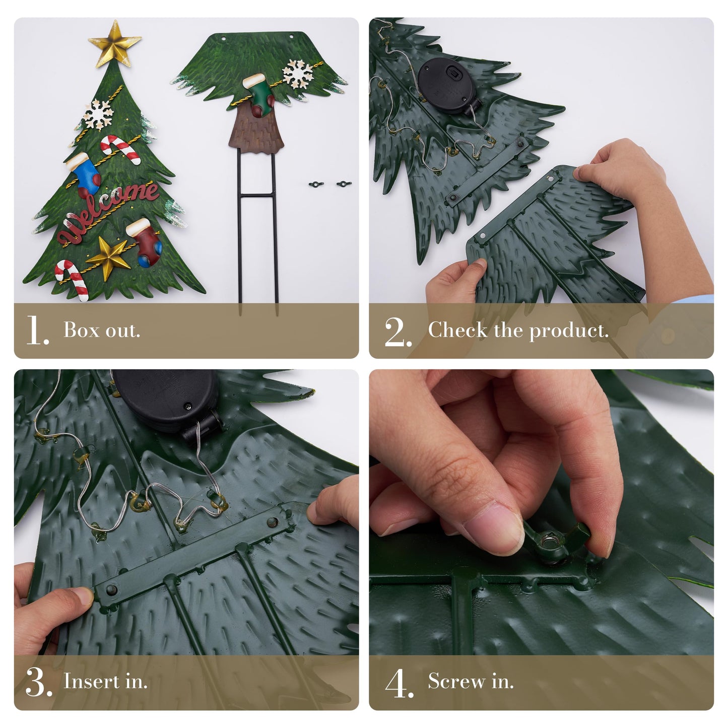 TERESA'S COLLECTIONS Christmas Garden Stake, Metal Outdoor Christmas Tree Decorations for Home, Welcome Sign with Solar Light, Green Waterproof Decoraions for Yard, Party Gifts,31"