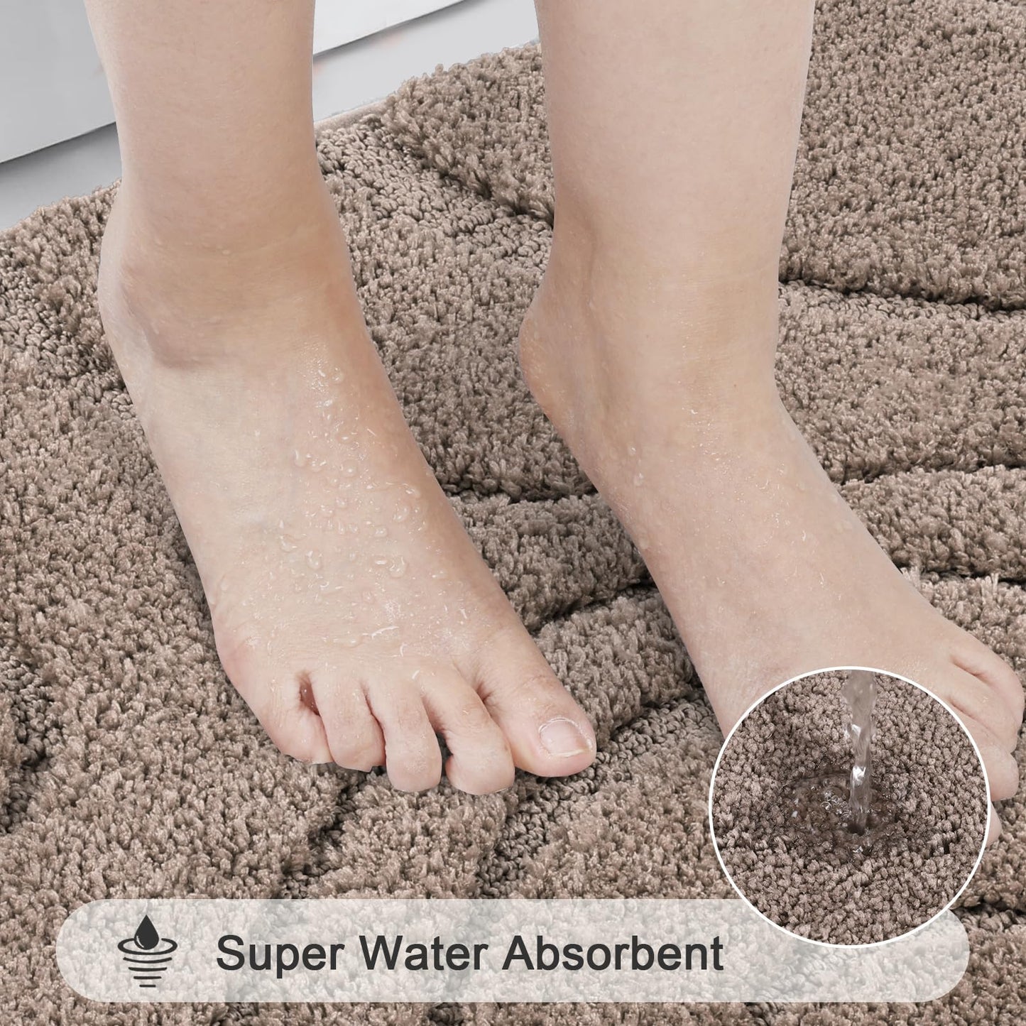 HEBE Bathroom Rug Sets 3 Piece, Non Slip Shower Mats with U-Shaped Contour Toilet Mat, Absorbent Microfiber Bath Mats for Bath Rugs, Washable Shaggy Floor Carpet, Coffee