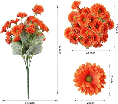 HyeFlora Dahlia Artificial Fall Flowers for Outdoors Autumn Decoration, 6 Bundles Fake Mums Faux Flowers Plants Realistic UV Resistant Silk Flowers for Outside Planter Yard Garden Home, Orange Yellow