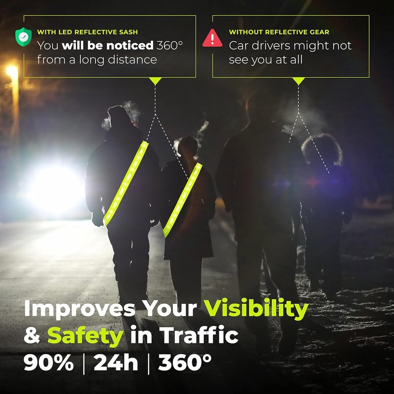 Rechargeable LED Safety Vest - Reflective Lighted Sash for Night Running | Dog Walking Gear