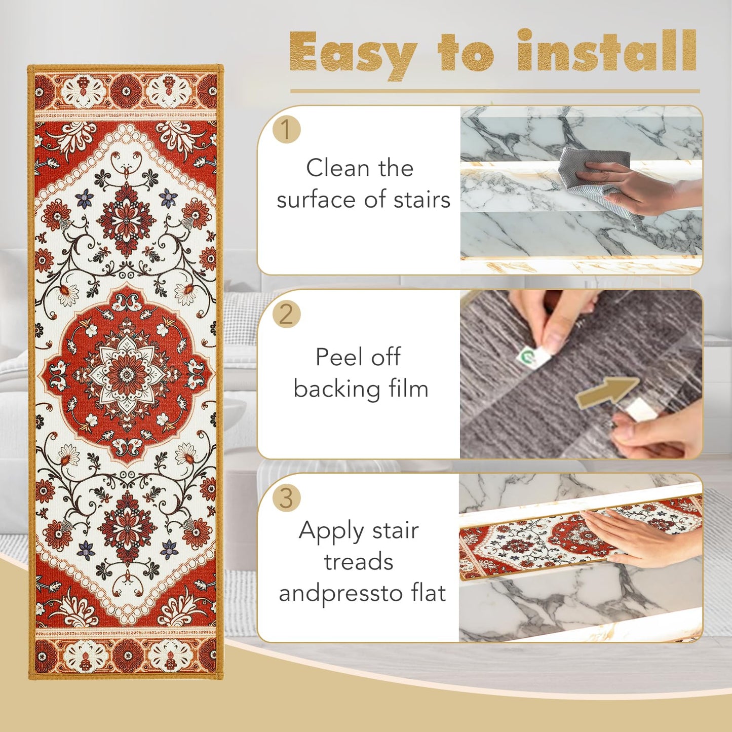Carpet Stair Treads for Wooden Steps 15pcs, 9"X28"Carpet for Stairs Indoor with Soft Surface, Stairs Treads Non Slip,Peel and Stick Adhesive,Reusable,Kid,Senior,Pet-Friendly(Burgundy White)