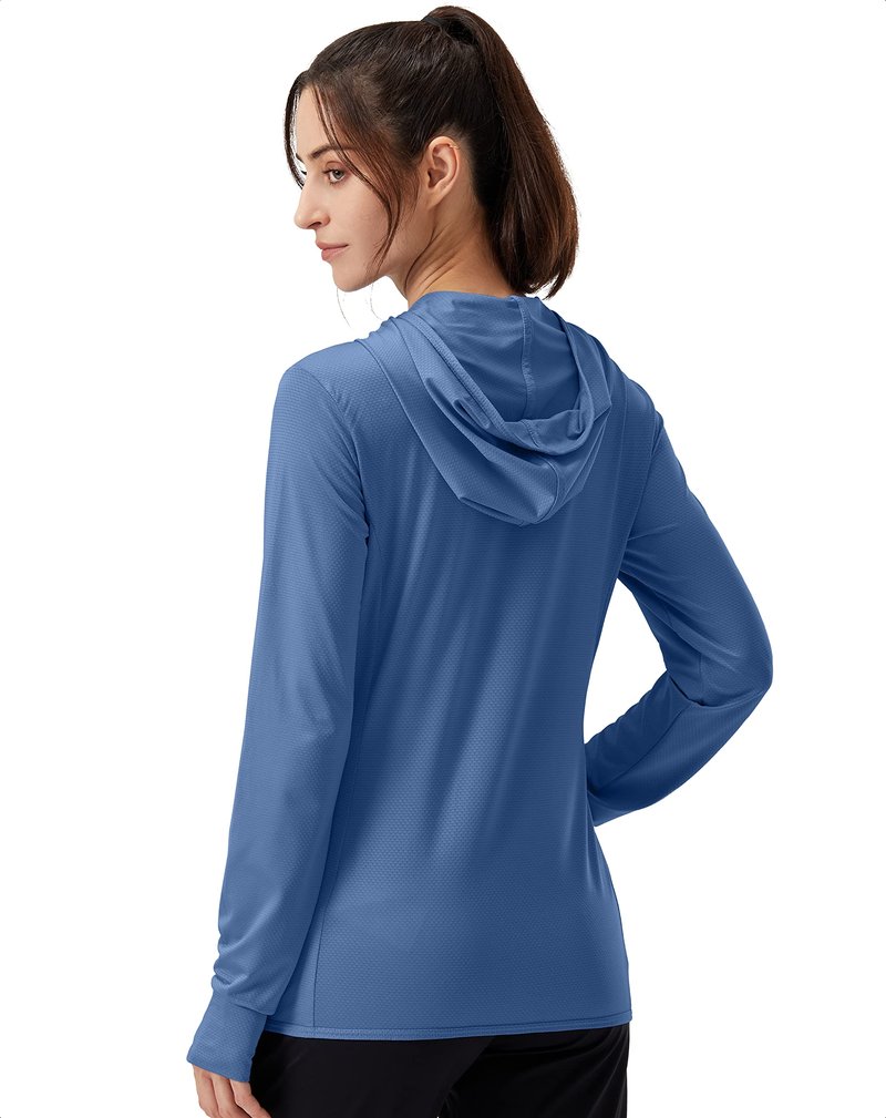 Soothfeel Women's UPF 50+ Sun Protection Hoodie Jacket Lightweight Long Sleeve Sun Shirt for Women with Pocket Hiking Outdoor Dark Blue S
