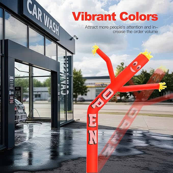 6ft Sky Air Puppet Dancer 9in Diameter Inflatable Waving Tube Man Attachment - Wacky Waving Dancing Tube Guy for Business Promotion Stand Out Advertising - Red Open Dancer ONLY - NO Blower