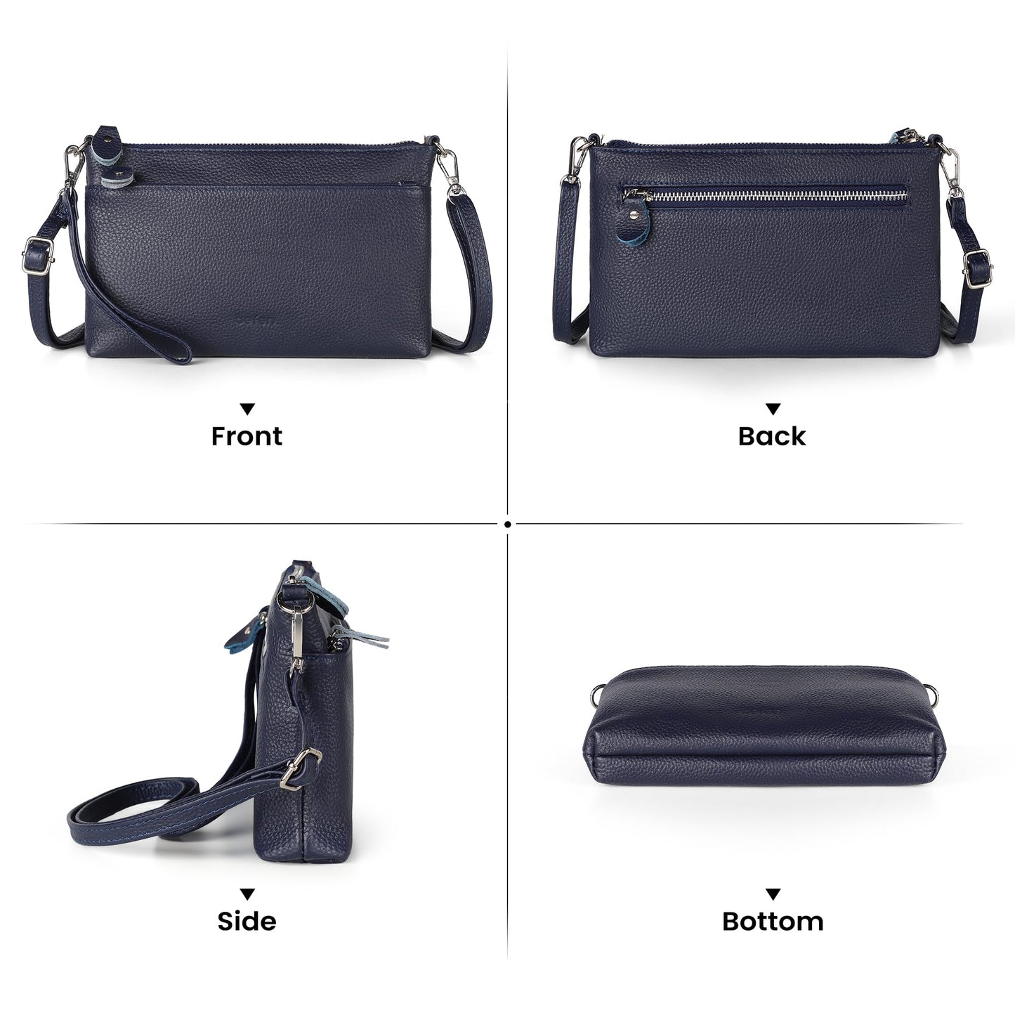 befen Leather Wristlet Wallets for Women, RFID Blocking Small Crossbody Bags, Women Leather Purses Handbags Shoulder Bag Trendy Clutch Purse with Adjustable Shoulder Strap and Wrist Strap, Navy Blue